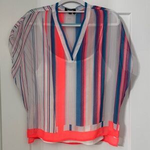 DKNY Sheer Blouse with Multicolor Stripes